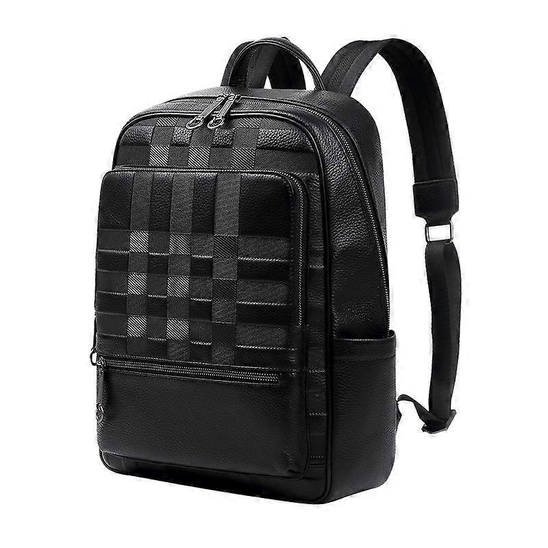 Embossed Men's Bag Genuine Leather Simple Backpack Solid Color First Layer Cowhide Backpack Multi-function Computer Backpack for Men