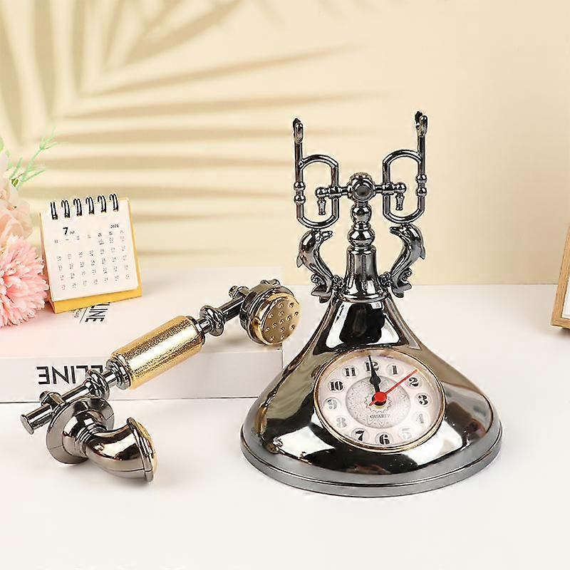 Retro Telephone Model Alarm Clock Creative Timekeeper Desktop Table Ornament