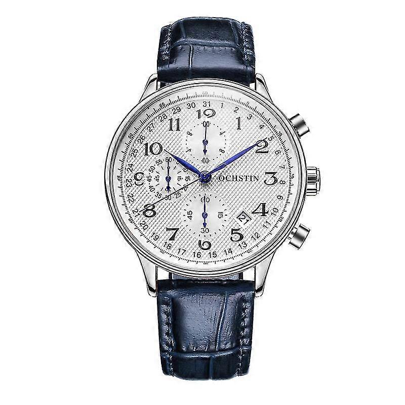 Quartz Men Leather Watch Ochstin 6050c Silver Blue