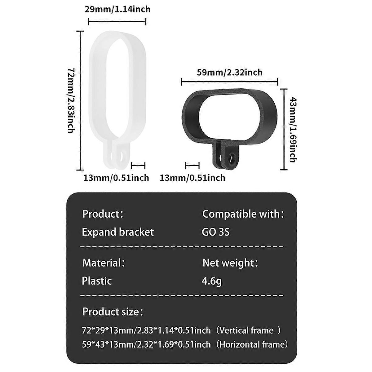 For GO 3/GO 3S Frame Thumb Camera Adapter Extension Bracket Horizontal Vertical Shot Border White