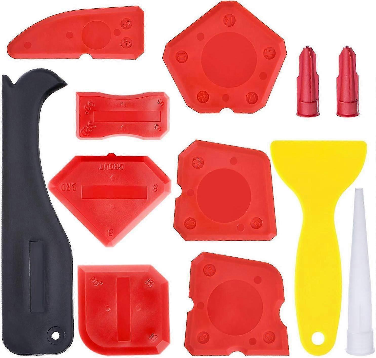 12 Pieces Caulking Tool Kit Silicone Sealant Finishing Tool Grout Scraper Caulk Remover and Caulk Nozzle and Caulk Caps (Red)
