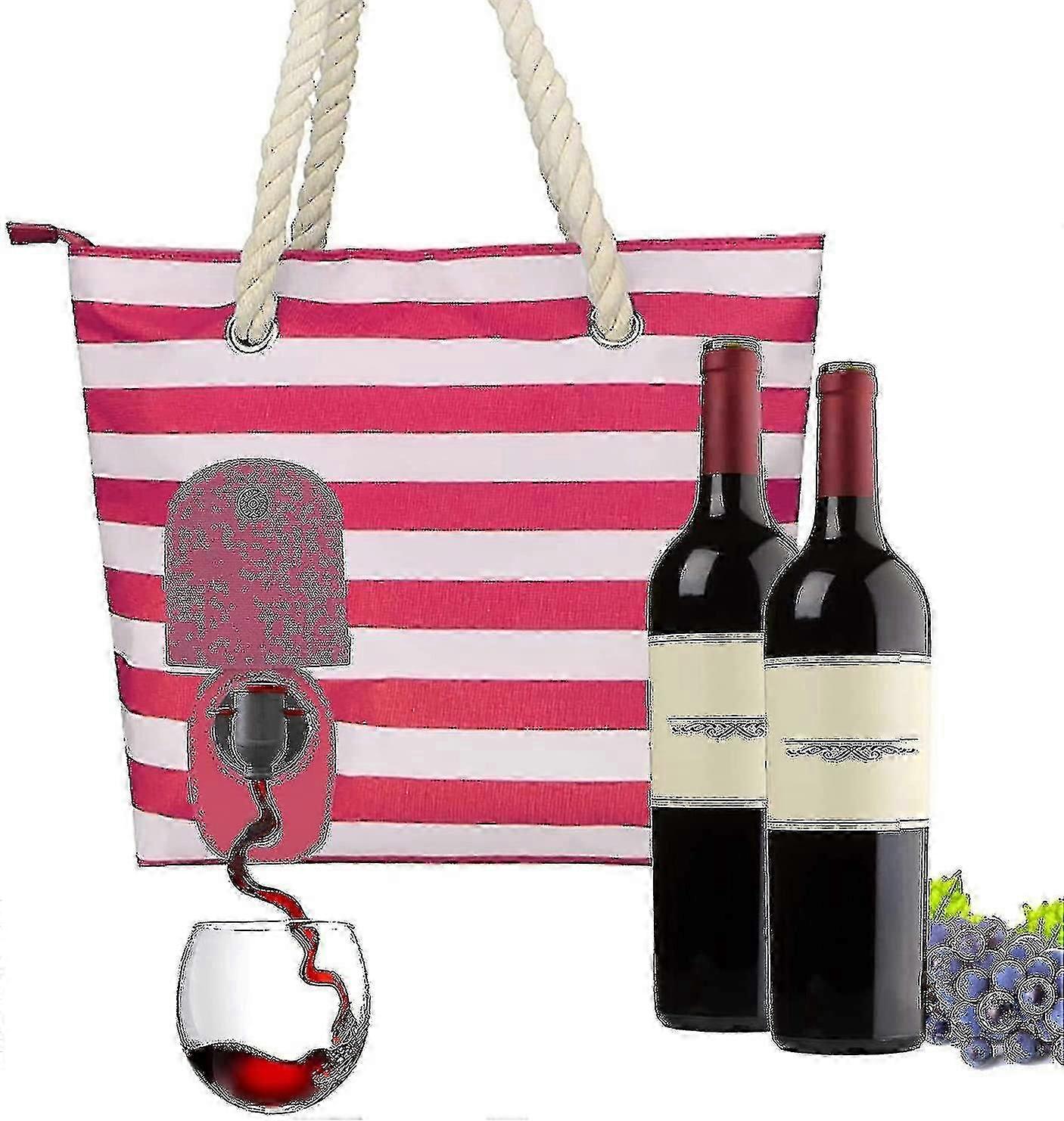 Sac à main fourre-tout en toile pour la plage - porte-monnaie à vin avec distributeur caché et compartiment isolé