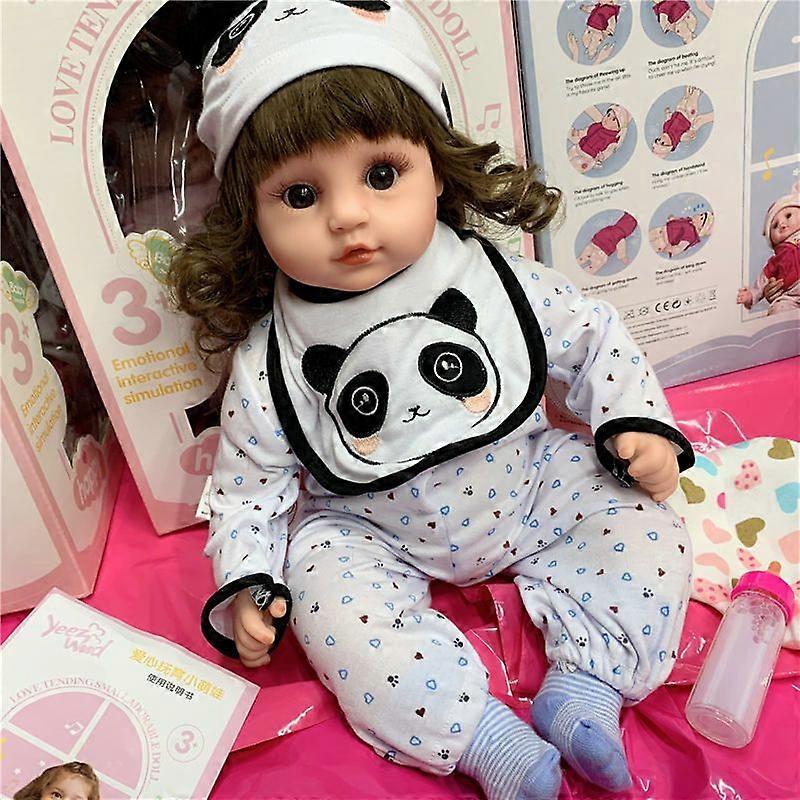 黒と白のロングヘアベイビー#45cm可動目、再生、泣き声、女の子、模倣赤ちゃん、柔らかい接着剤、再生布、感情、笑い、話、人形、おもちゃ