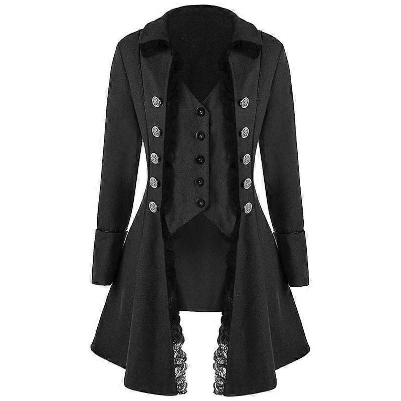 Women's solid color long sleeve lapel three-breasted mid-century retro gothic victorian pirate tail coat