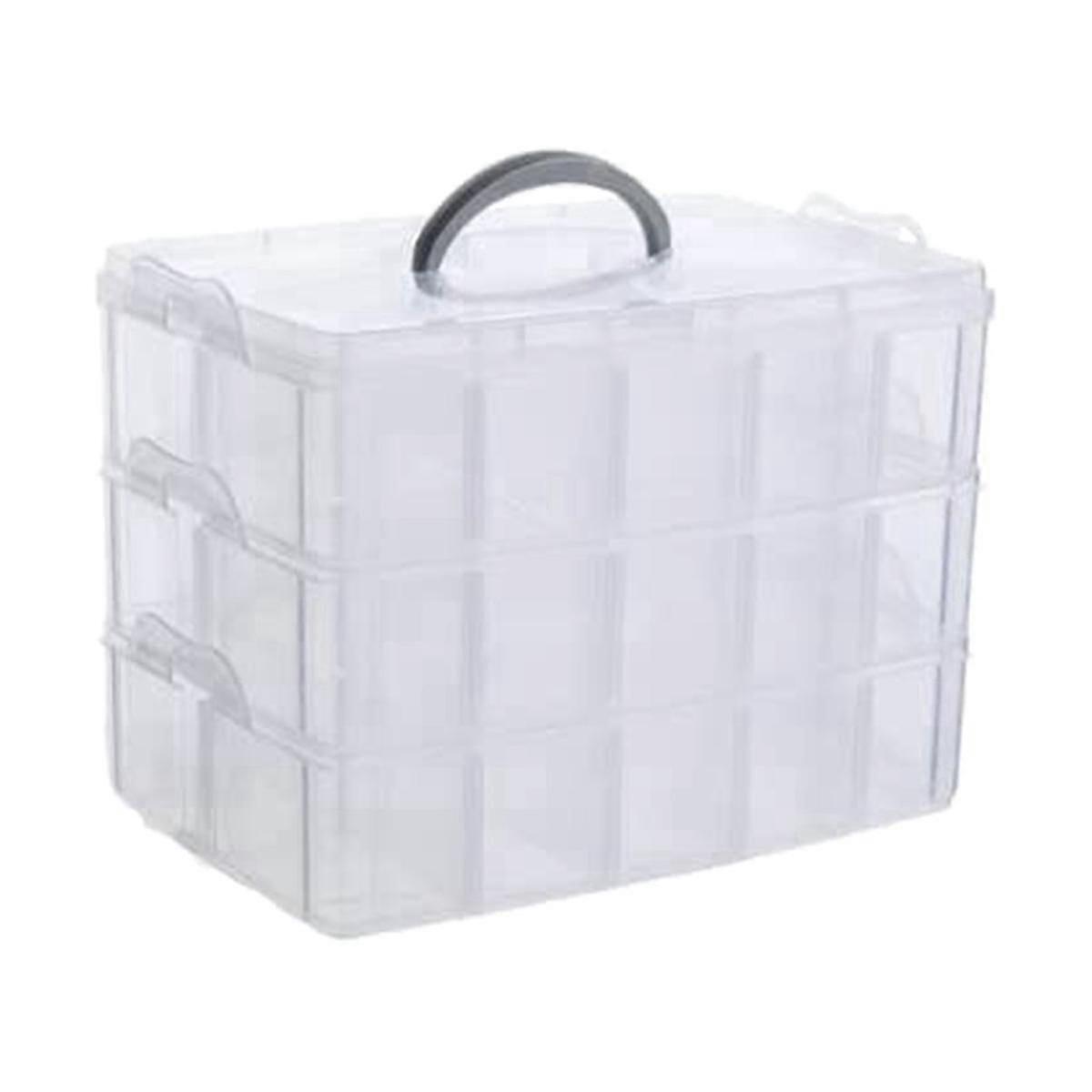 Organizzatore per arti, mestieri e gioielli, organizer in plastica trasparente a 3 livelli impilabile con 30 scomparti regolabili