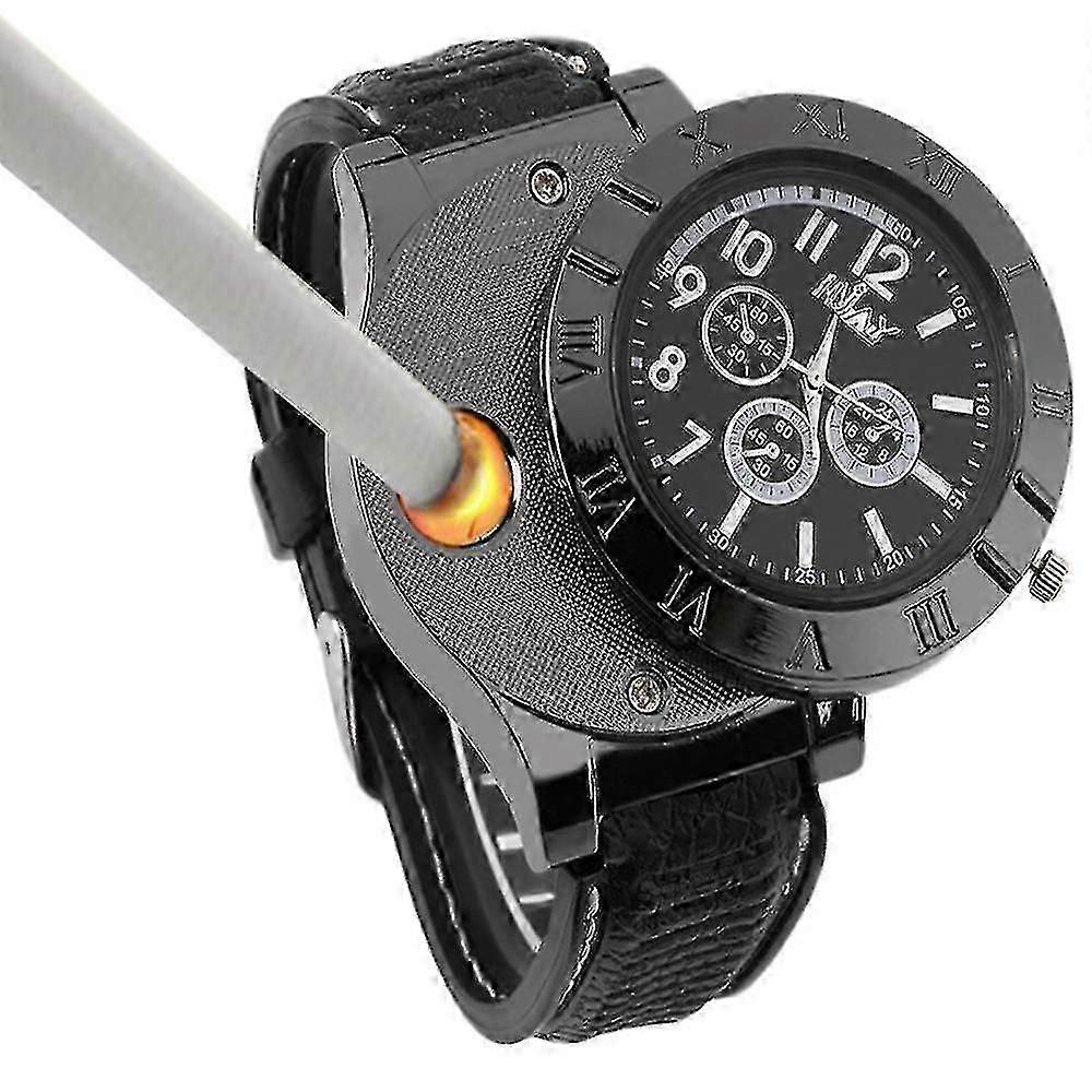 Usb Cigarette Lighter Watch Men's Electric Lighter Quartz Wristwatches Smoke Flameless Lighter Gifts for Men