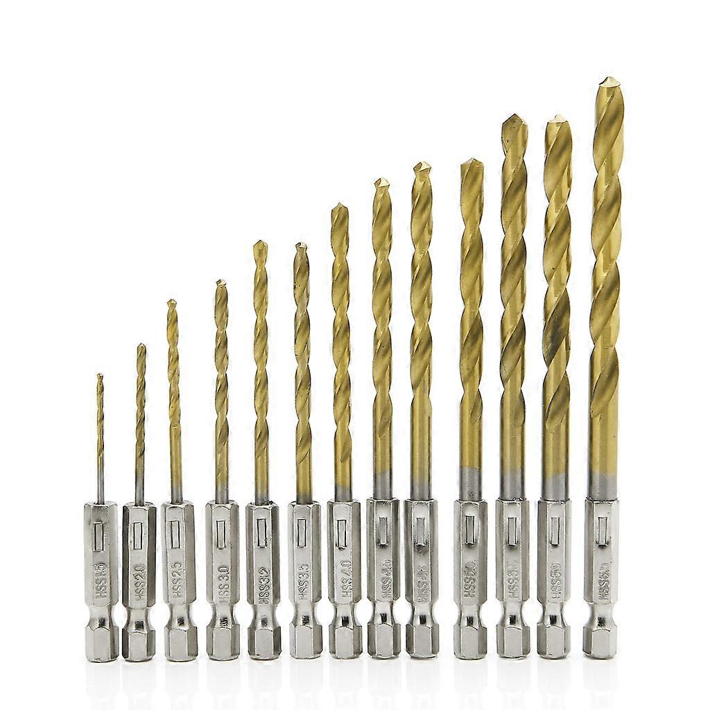 Free Shipping 13pcs Hex Shank Quick change Cobalt Drill Bit Set Multi Bits  Gold