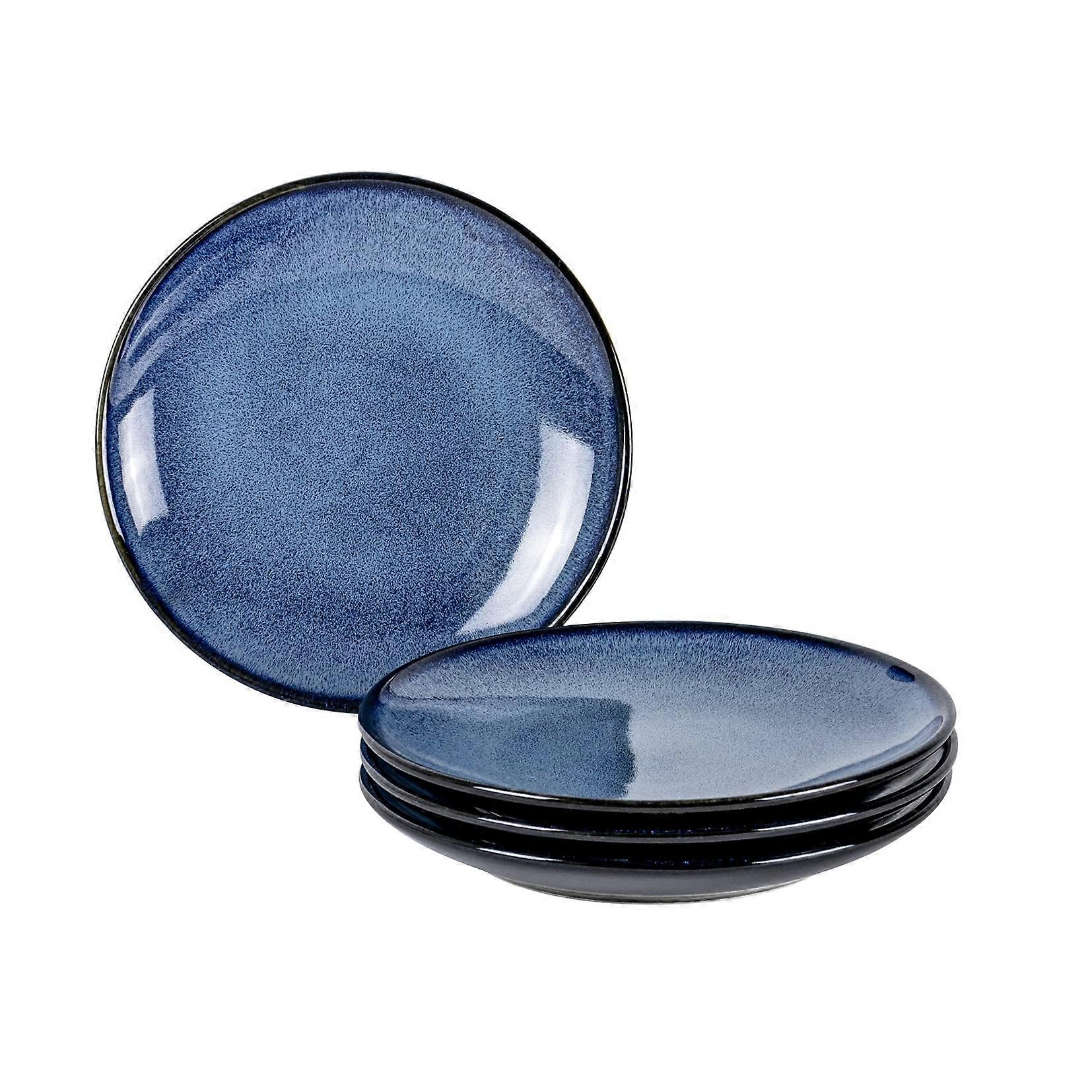 Porcelain Dessert Plates Set Of 4, 8-Inch For Salad, Oven And Microwave Safe, Scratch-Resistant, Reactive Blue