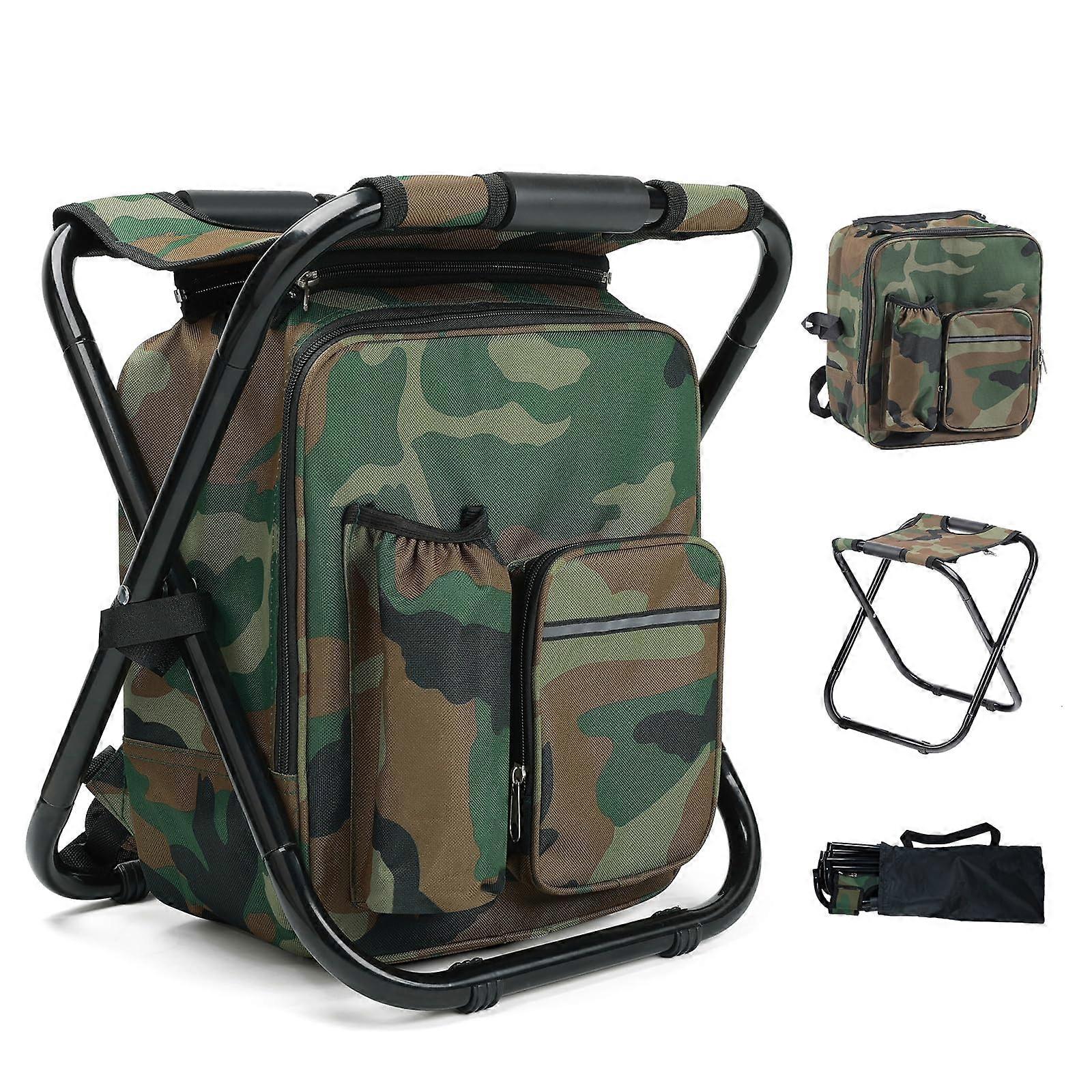 Folding backpacking chair, detachable camping stool with 15L detachable cooler bag, suitable for 350 lbs adults