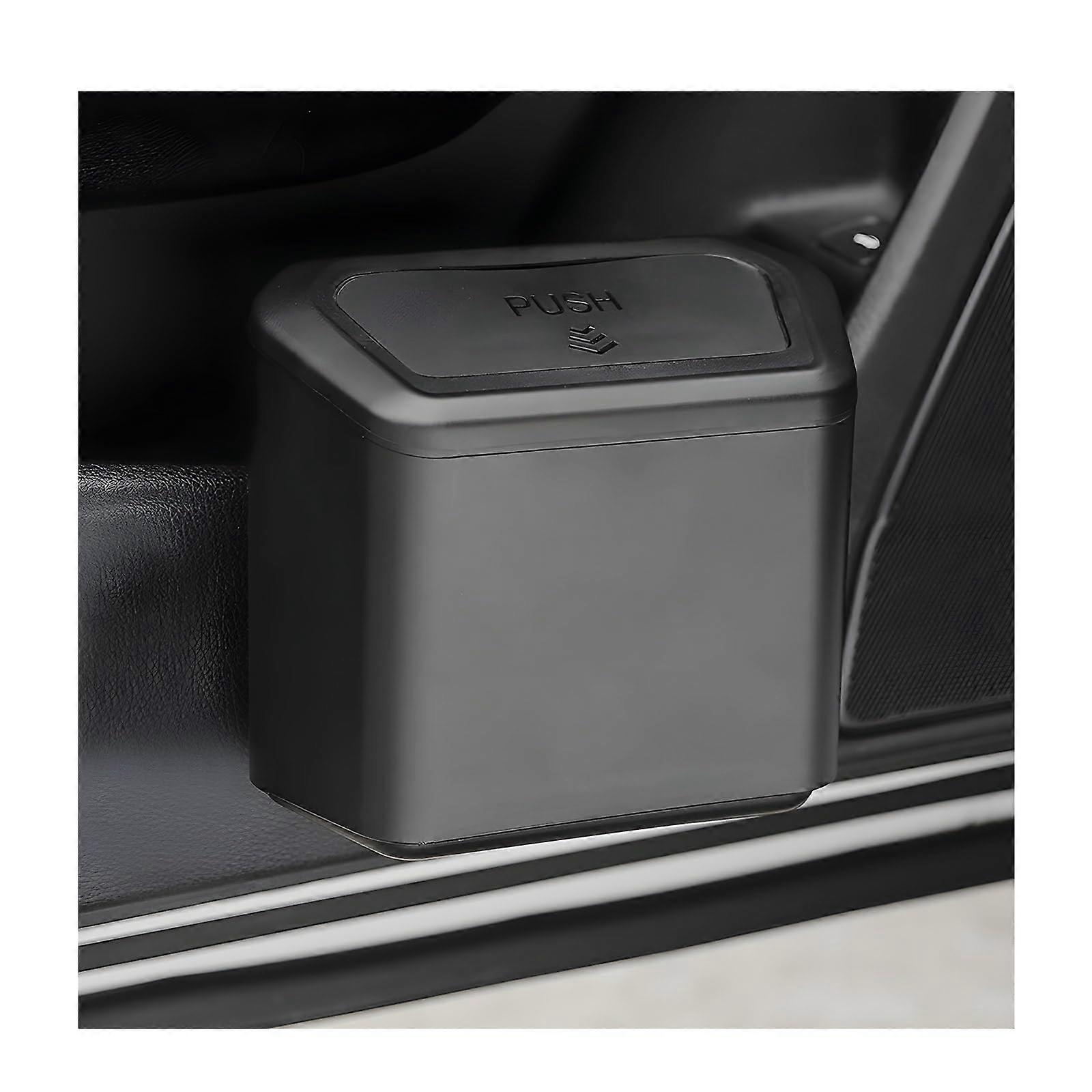 Car Garbage Box with Lid - Mini Automatic Plastic Trash Can for Cars, Black, Compact Design, Easy to Install
