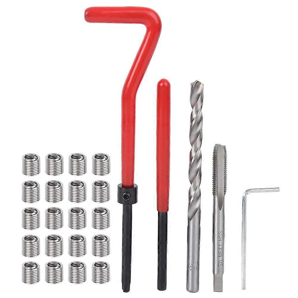 25PCS Helical Threaded Insert Kit, M6 Thread Size, Metal Thread Repair Kit with Plastic Box, Tap Drill Bit Damaged Threads Repair Tools