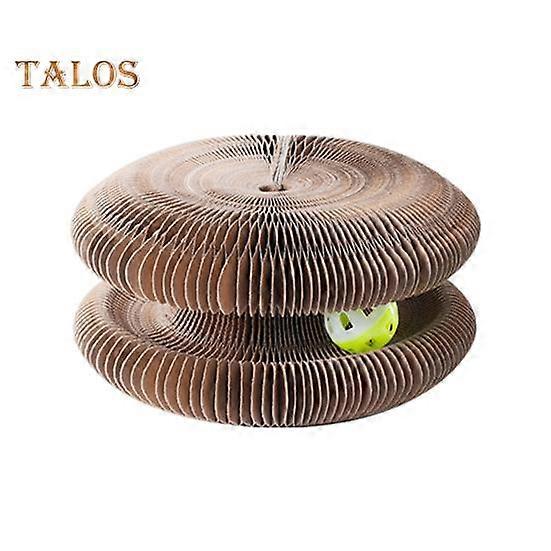 Round Accordion Cat Toy with Bell Foldable Scratch Board Toy Cat Head Organ Cat Scratching Post Interactive Play Toy