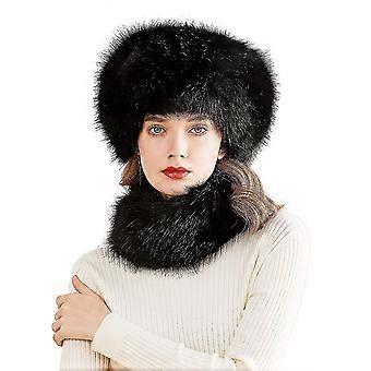 Faux Fur Women Russian Cossack Style Hat, cachecol definido para senhoras