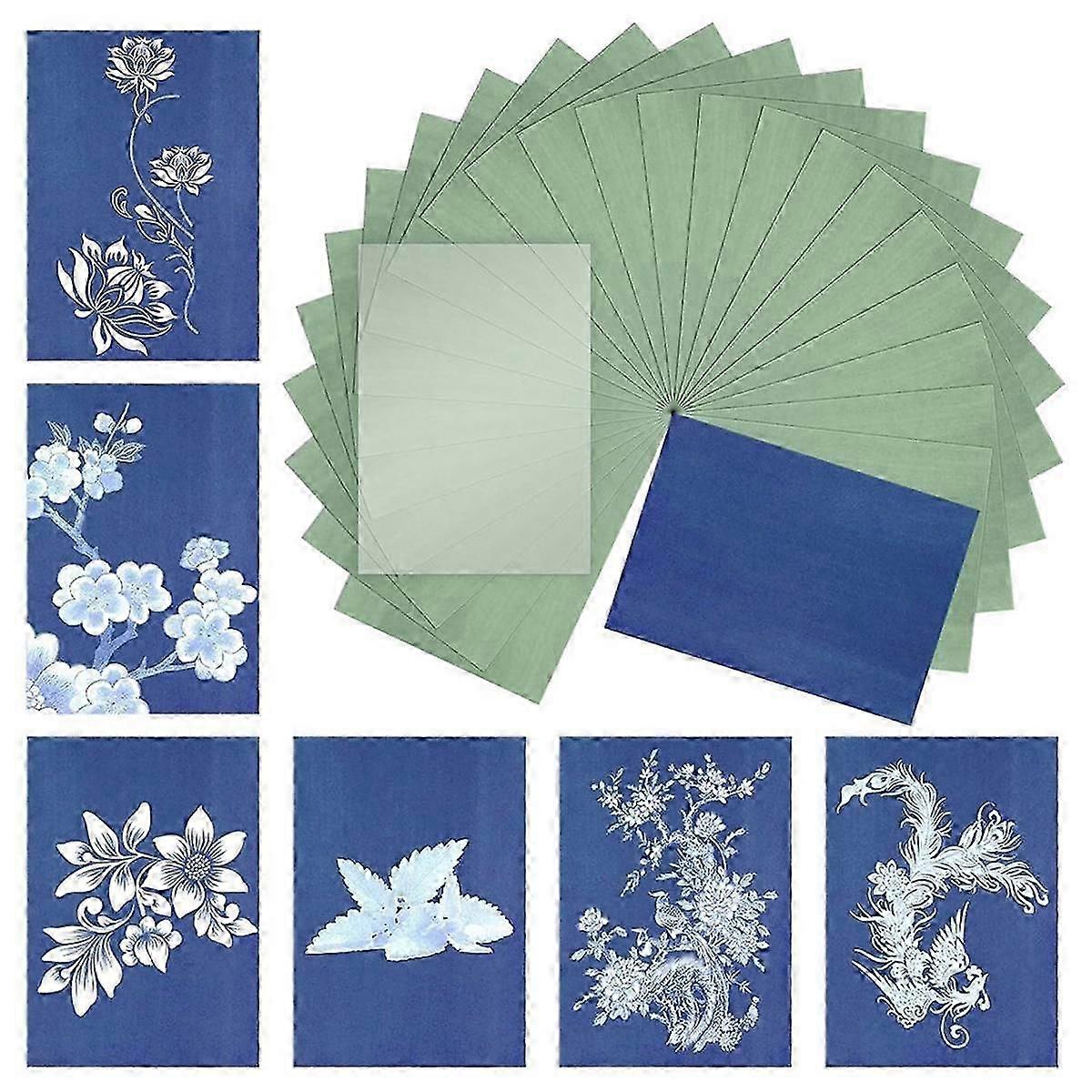 Cyanotype Paper Kit, 24 Pcs Sun Print Paper Kit A5 Solar Drawing Paper Sensitivity Nature Printing Paper for Arts Crafts