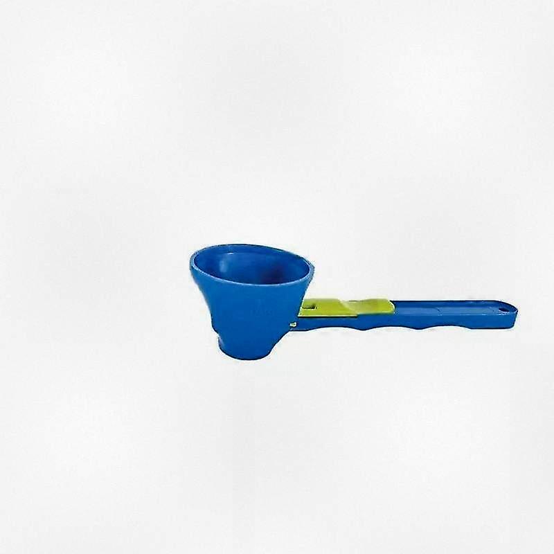 2-in-1 sliding base measuring scoop converts to funnel with no-spill design