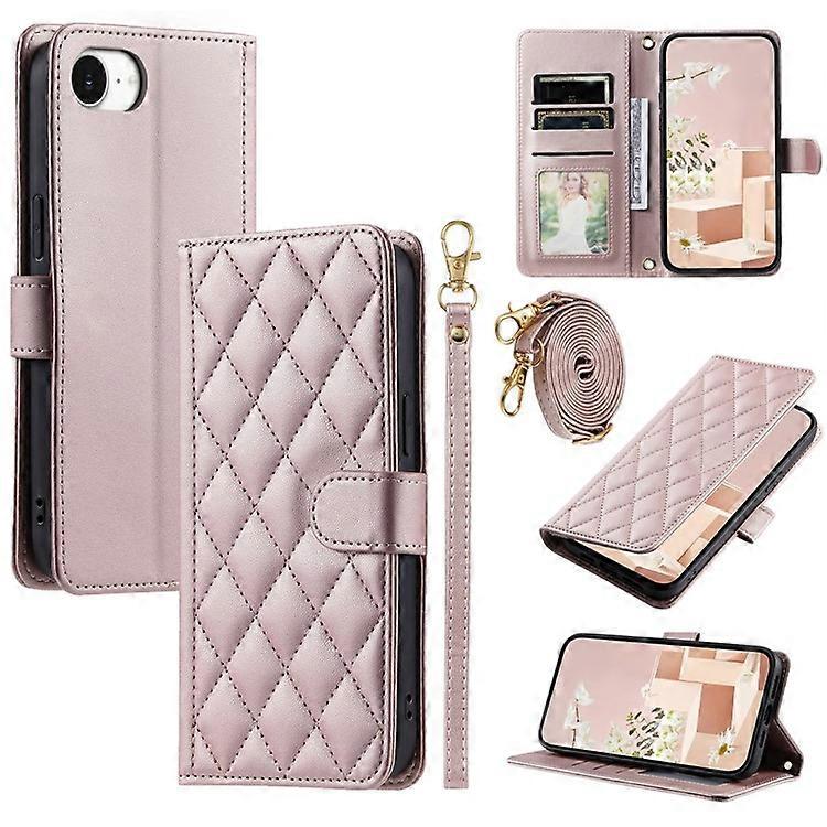 Compatible For iPhone 16e Wallet Case Rhombus Grid PU Leather Phone Cover