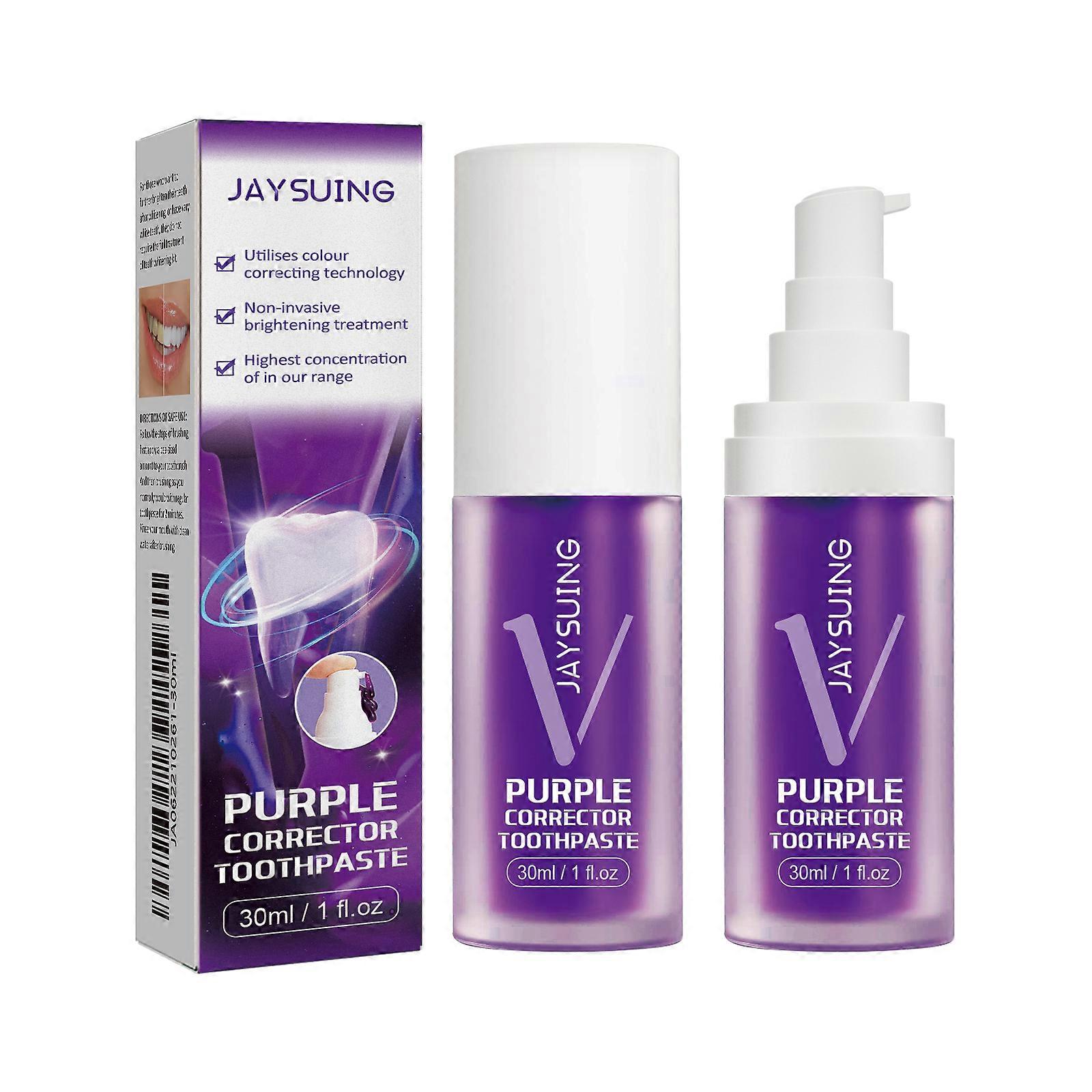 Purple whitening toothpaste, cleans stains, freshens breath and whitens teeth