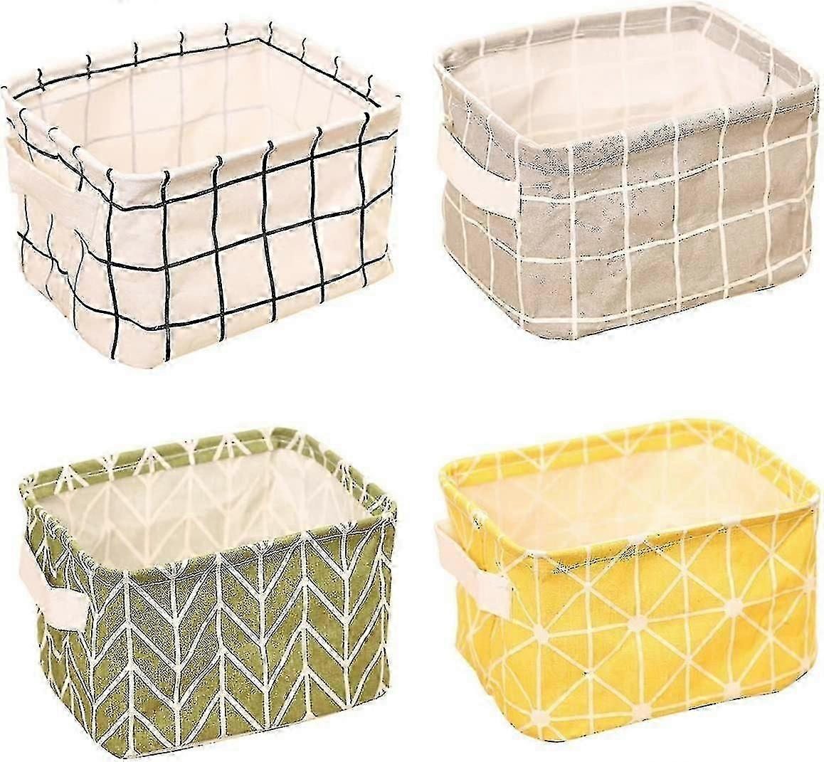 4-piece Linen Fabric Folding Desk Tidy Storage Box