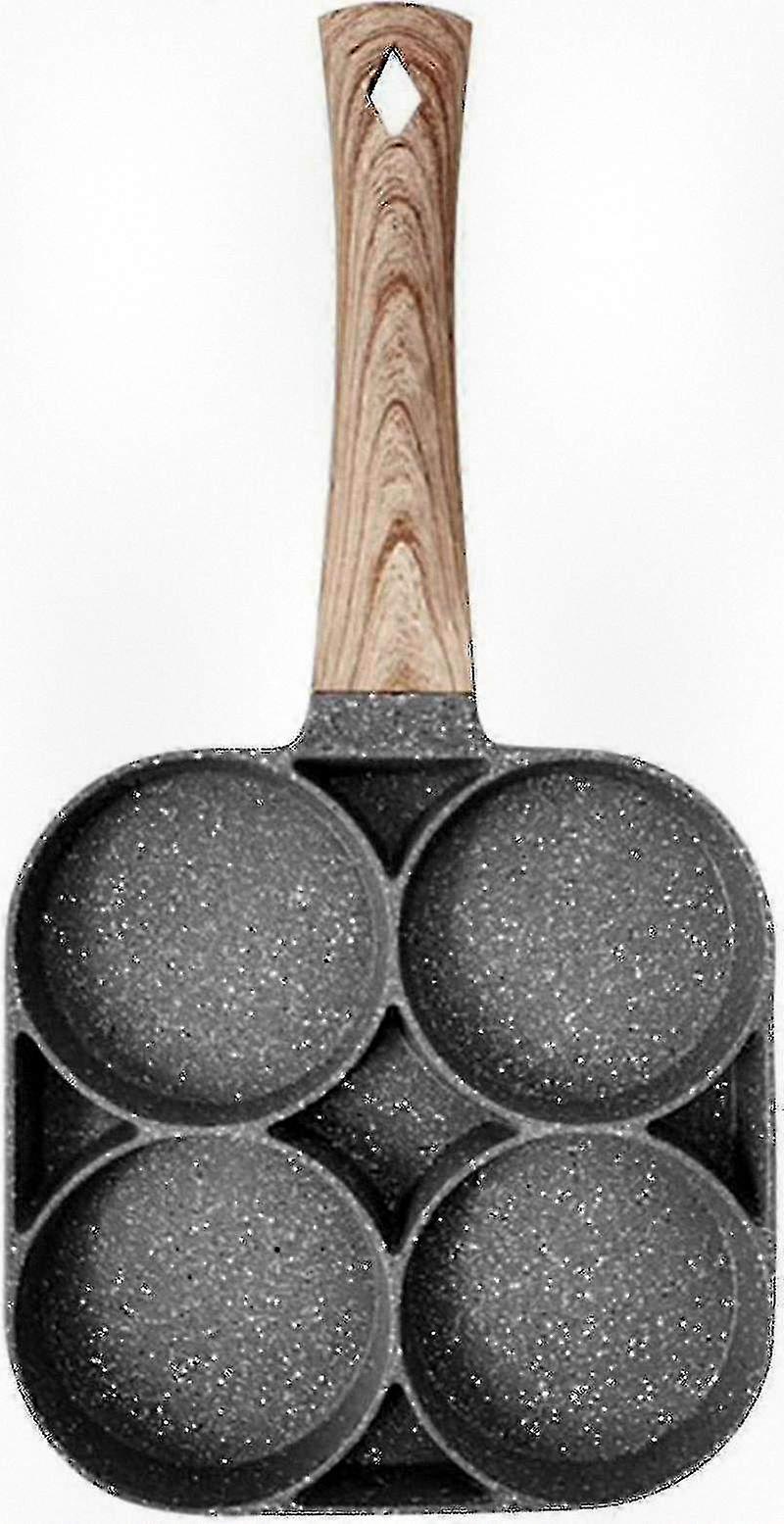 Non-stick frying pan suitable for various foods, including eggs and hamburgers, with a 4-hole design for convenience