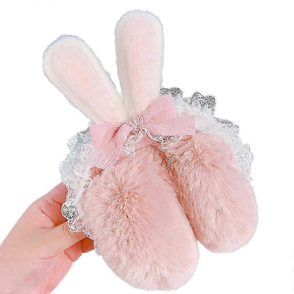 Plush Earmuffs Lolita Earmuffs Bunny Ear Muffs Foldable Fleece Bow Knot Headband For Women Rabbit Ear Muffs 3