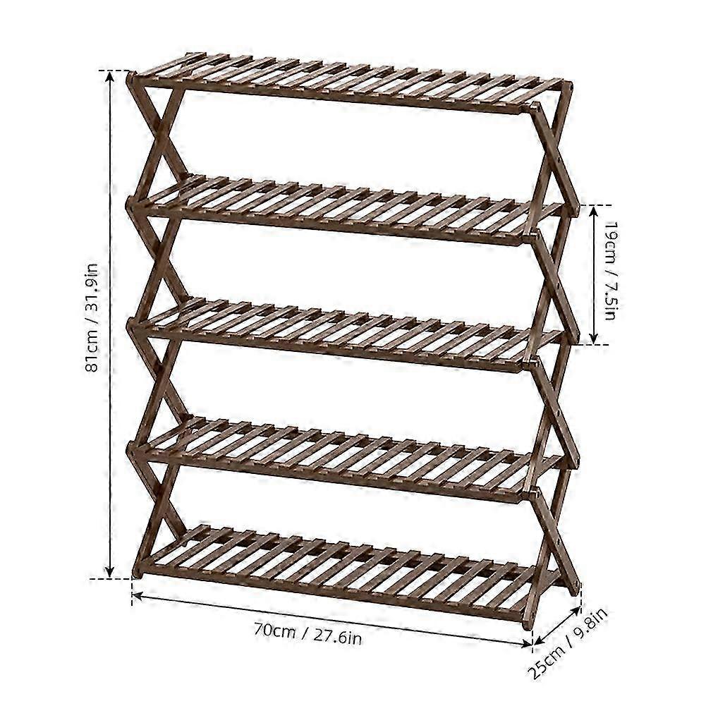 Solid Bamboo Shoe Rack Foldable Freestanding Shoe Shelf Installation-free Shoe Organizer Heavy Duty Rack For Hallway Entryway Closet Balcony 5-tier