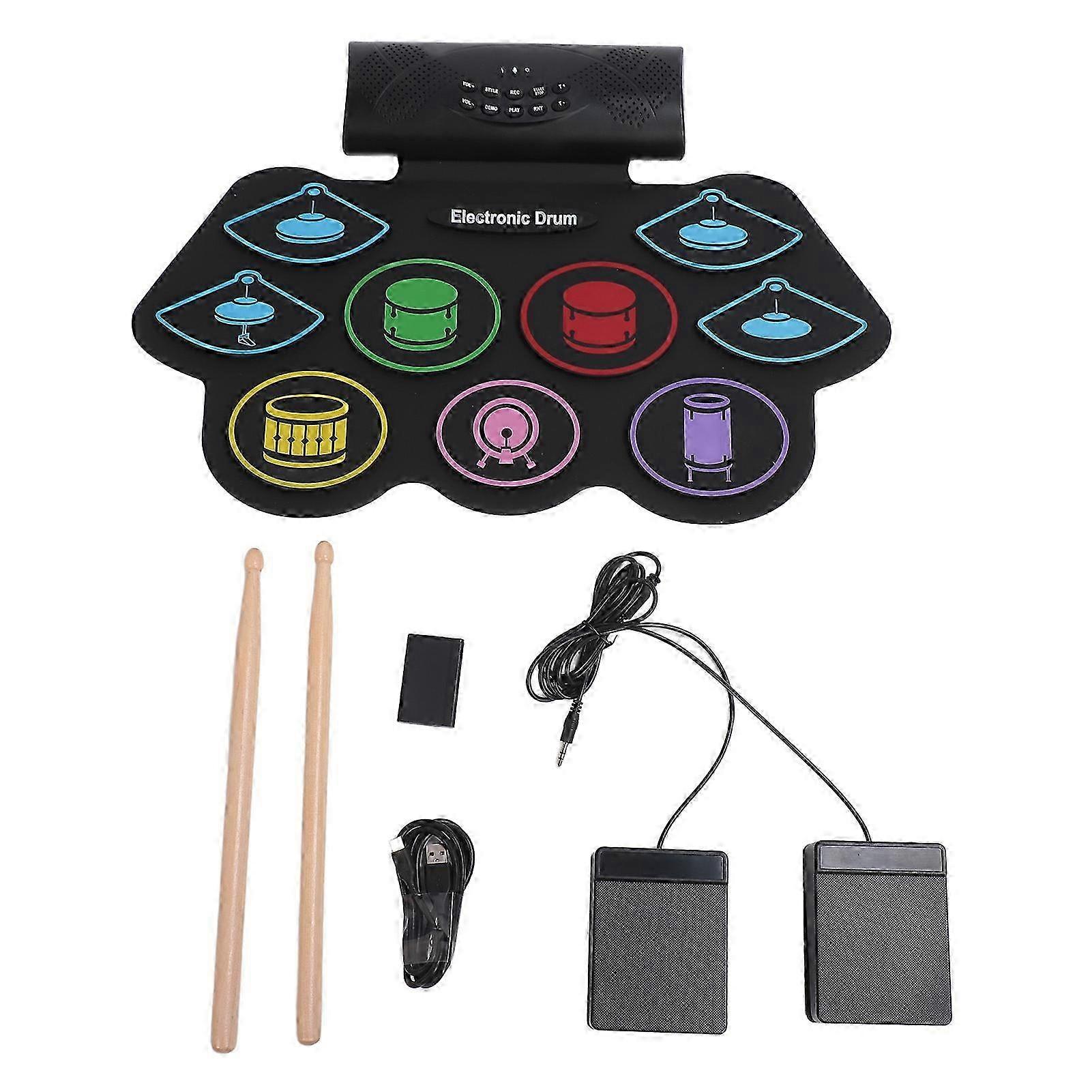 2025 Electronic Set 9 Pads 2 Pedals BT MIDI Roll Up Portable Electronic Drum Pad for Beginners Children