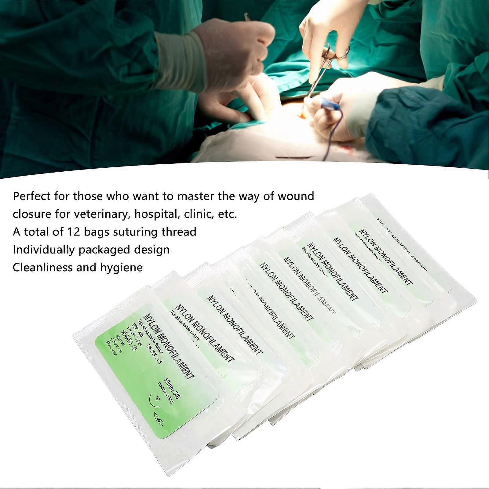 12pcs Suture Practice Thread Individual Package Suturing Thread Set with Curved Needle and Nylon Materials