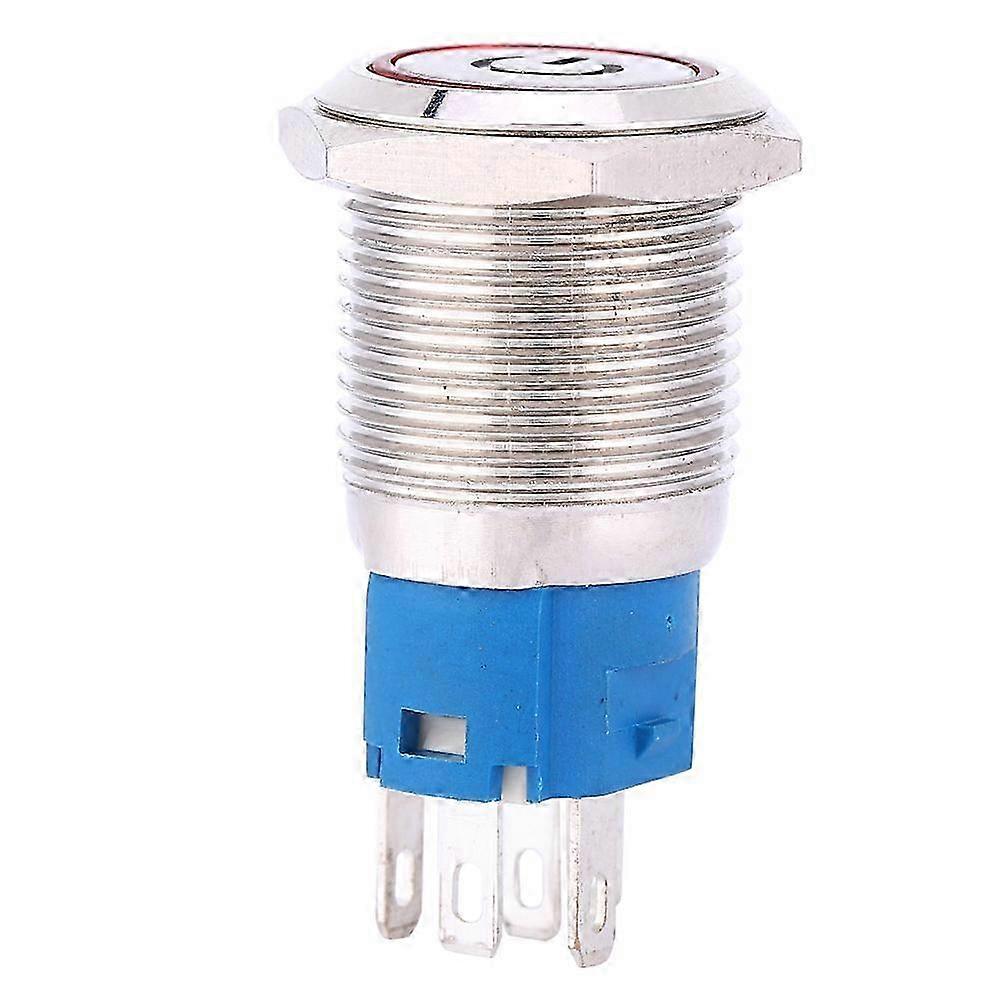 Self Reset Metal Push Button 16mm Red LED Switch with Power Symbol (12V)