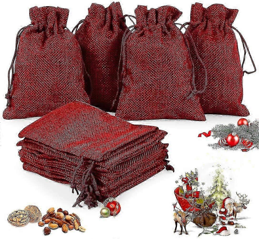 Christmas Burlap Sack, 24 Pcs Diy Jute Sack Bags For Filling Advent Calendar, Natural Pouches, Advent Calendar Drawstring Bags, 13cm X 18cm (red)