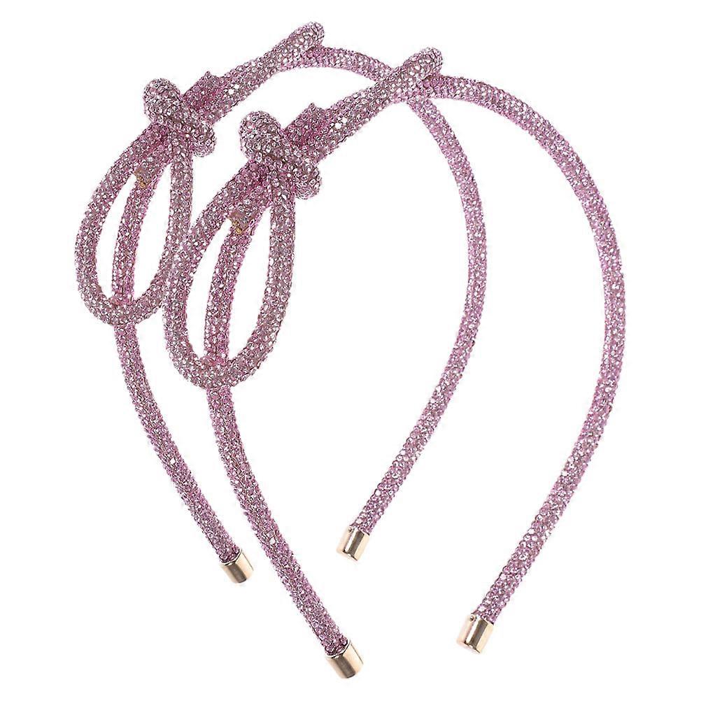 Pink Bow Headband With Sparkling Effect Versatile Styling For Women Daily Use 2Pcs