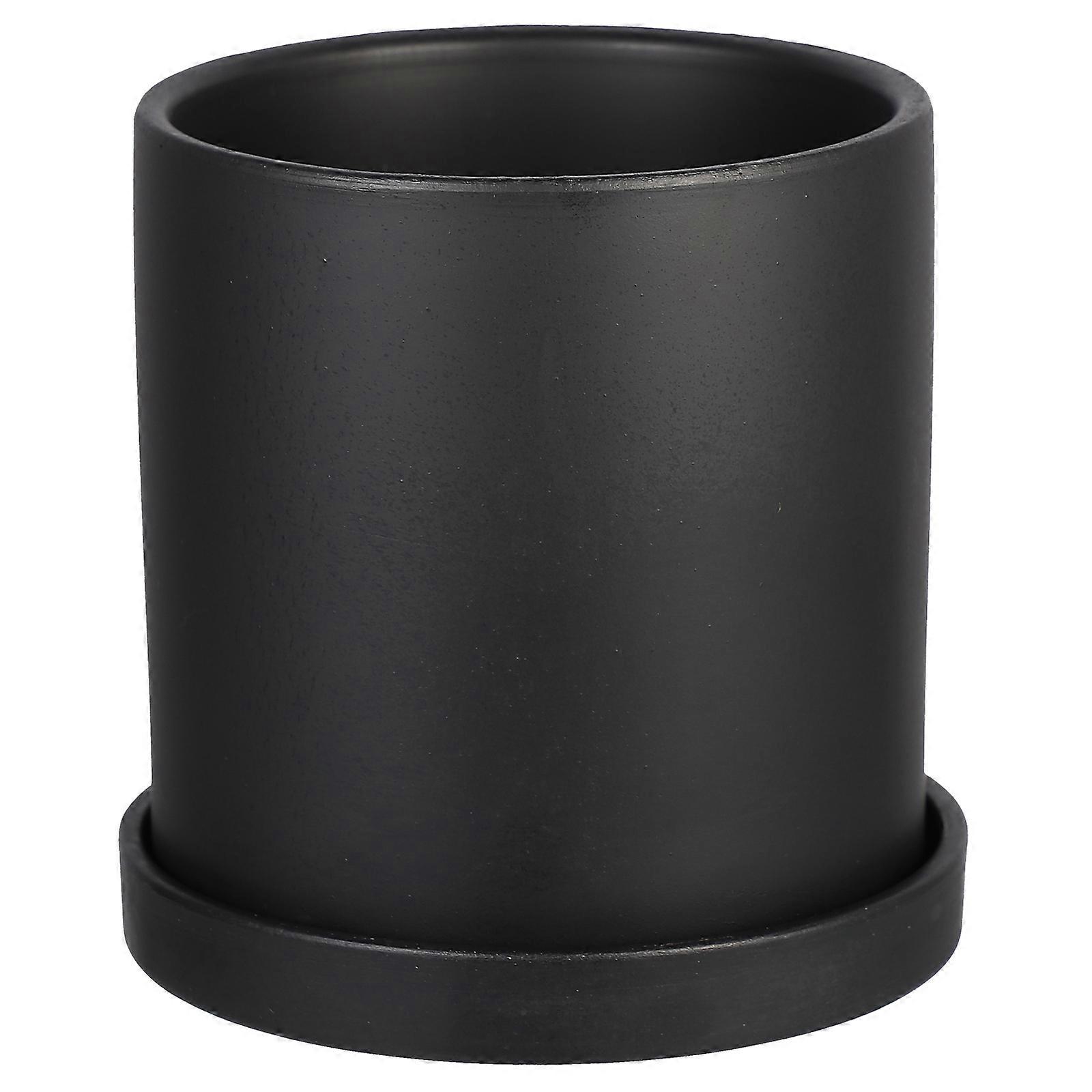 Ceramic Planter with Tray for Storage Black Color Sturdy and Practical 1pc
