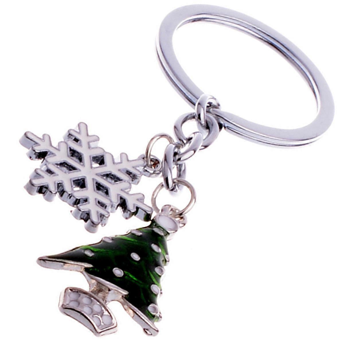 Keychain Pendant Decoration Mini Christmas Tree Snowflake Design Zinc Alloy Decorative Key Holder 1Set