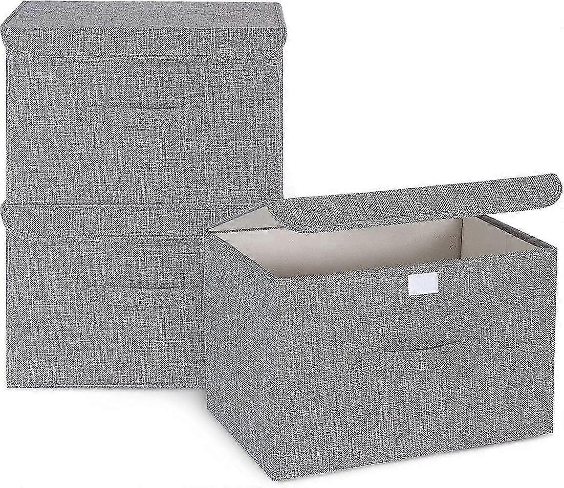 Fabric Storage Boxes With Lids 3Pcs - Foldable Linen Boxes for Wardrobe 372425cm