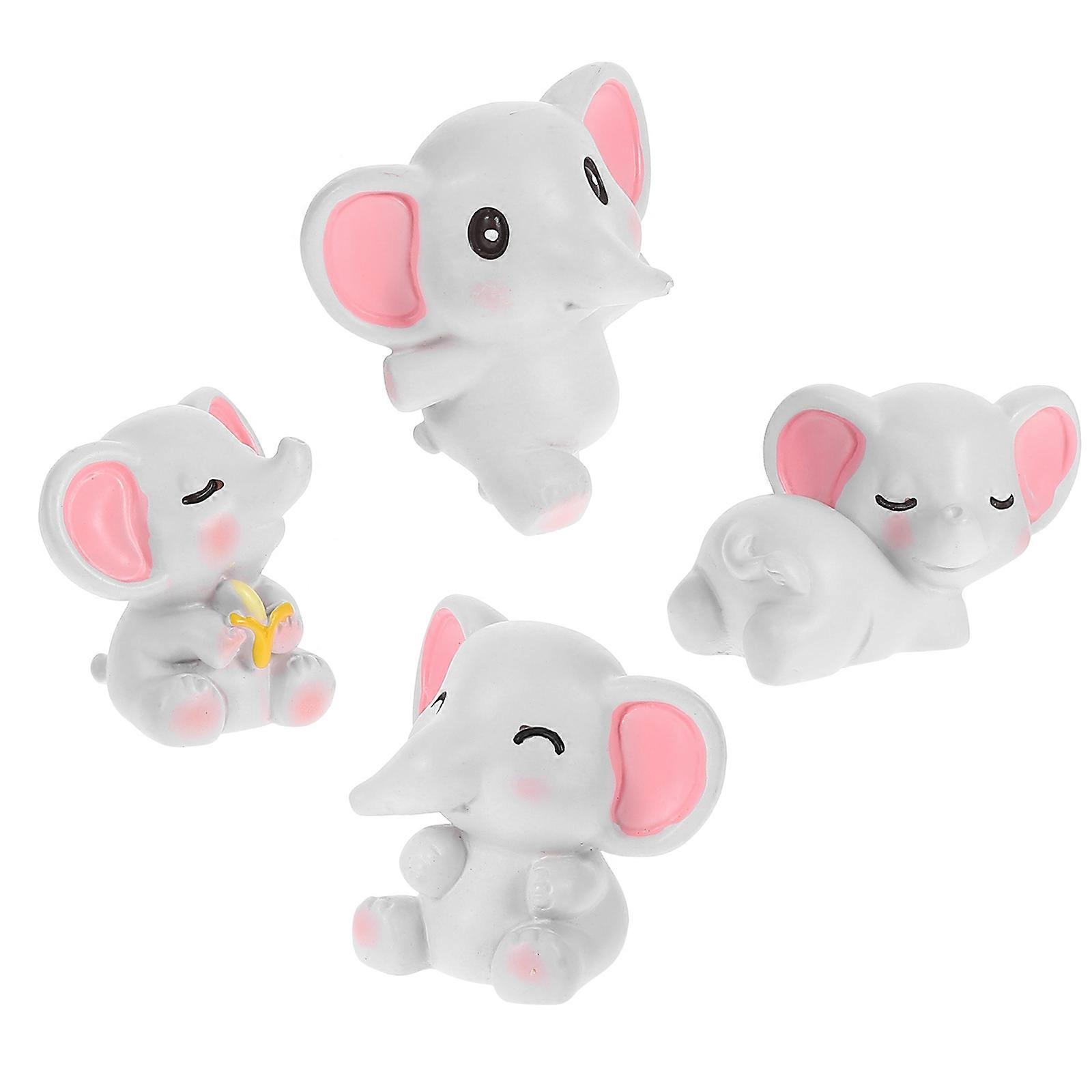 Adorable Elephant Resin Ornaments Set 4PCS DIY Moss Micro Landscape Decor for Home & Party Random Style Craft Figures