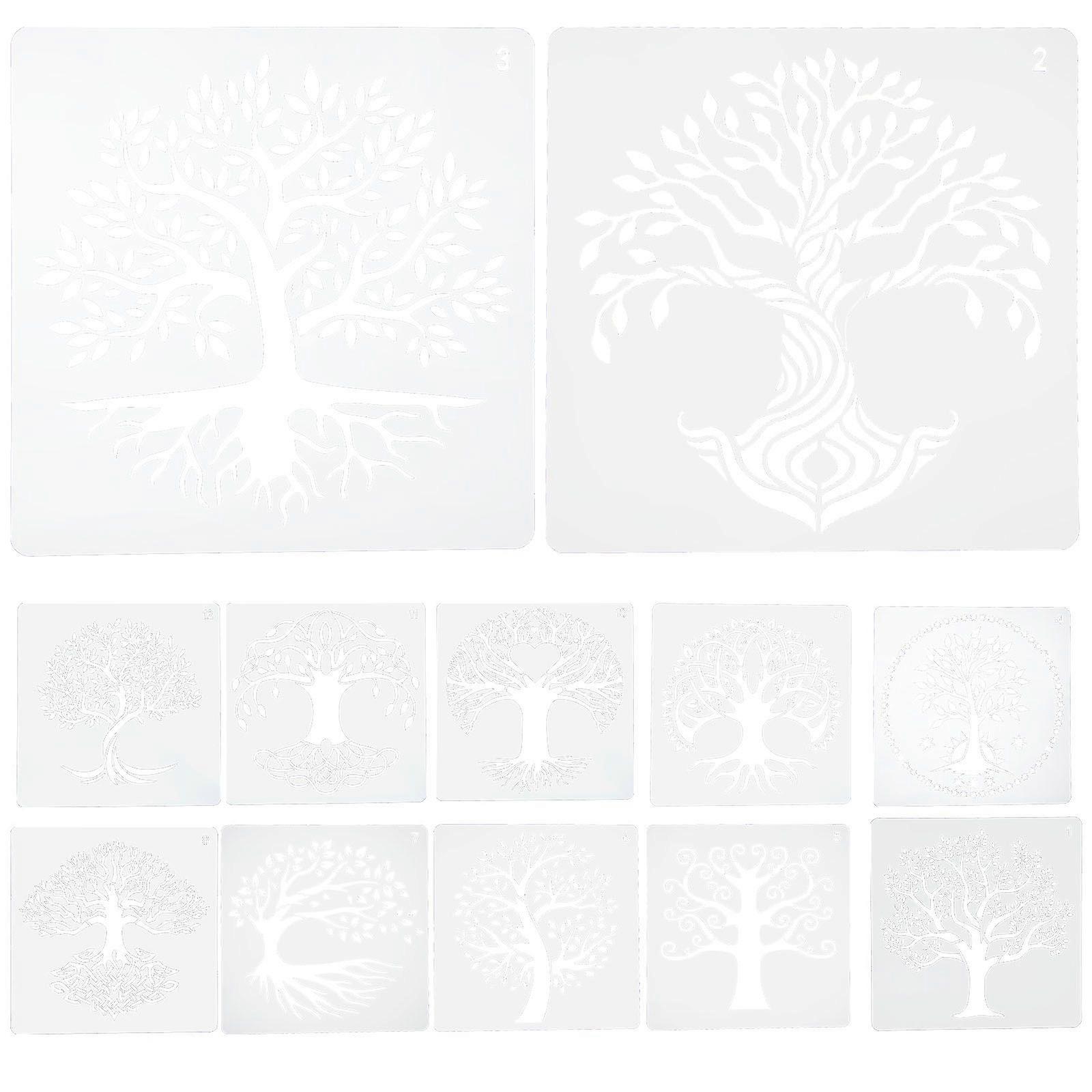 12 Sheets Creative Tree Pattern Stencils Hollow-out Painting Templates Canvas Painting Stencils