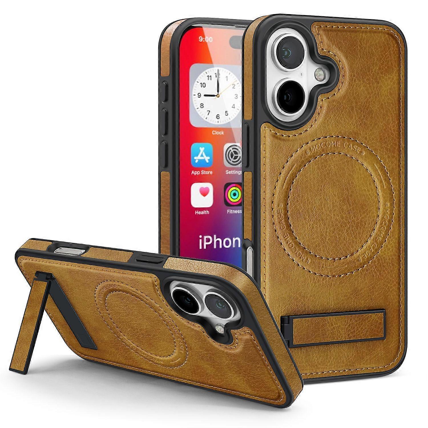 Iphone 16 Case Leather Compatible With Magsafe Wireless Charging-Brown