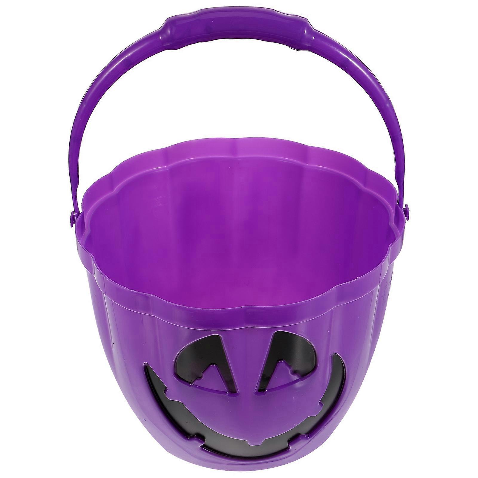 متوهجة هالوين اليقطين حلوى دلو خدعة خفيفة الوزن أو حامل علاج مع مقبض لتزيين الحفلات الاحتفالية