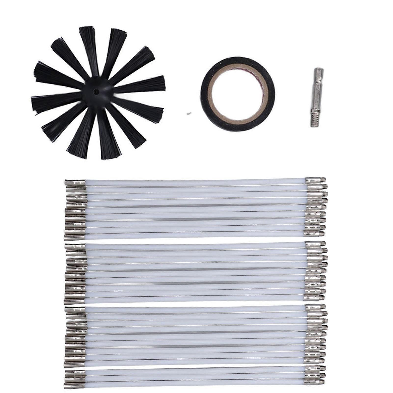 Brosse de nettoyage pour conduit de cheminée, 33 pièces, 40 cm, flexible, en polypropylène, avec ruban adhésif, pour perceuse électrique