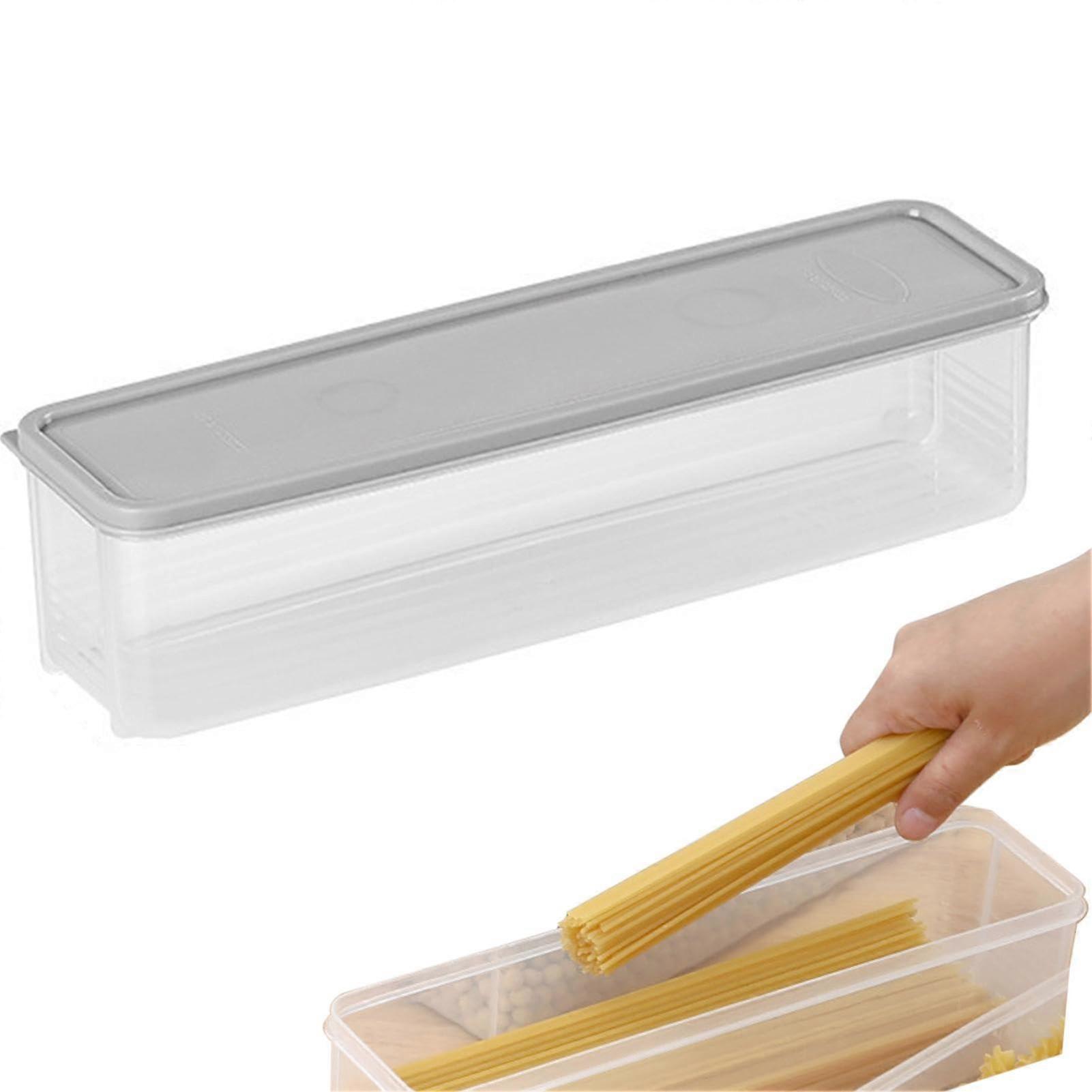 Spaghetti Storage Container Transparent Food-Safe Sealed Rectangular Pasta Storage Freezable Stackable Gray Fridge