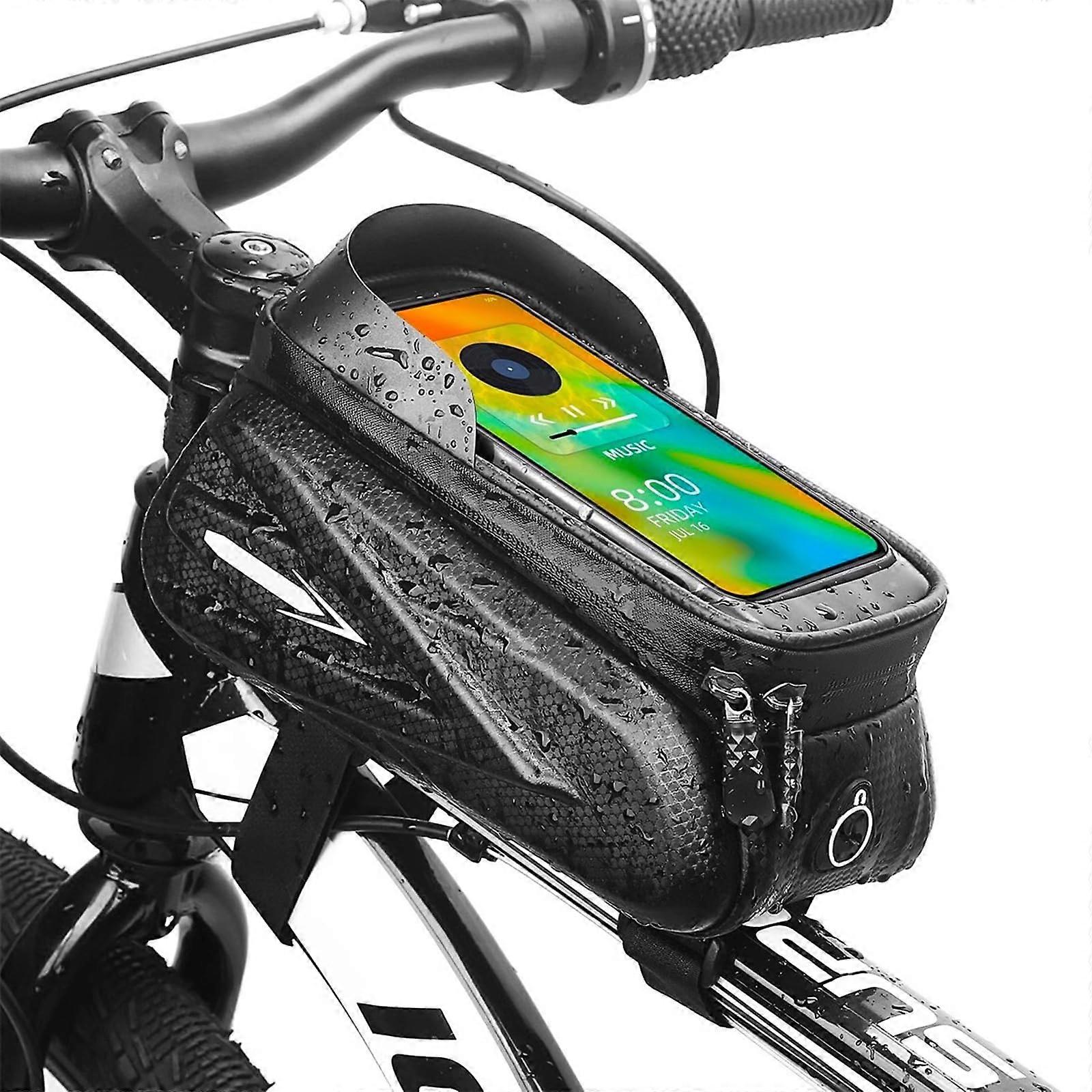 Bicycle Frame Bag Waterproof Handlebar Bag for Smartphones Up to 7 Inches with TPU Touchscreen for Mountain and Road Bikes, Black