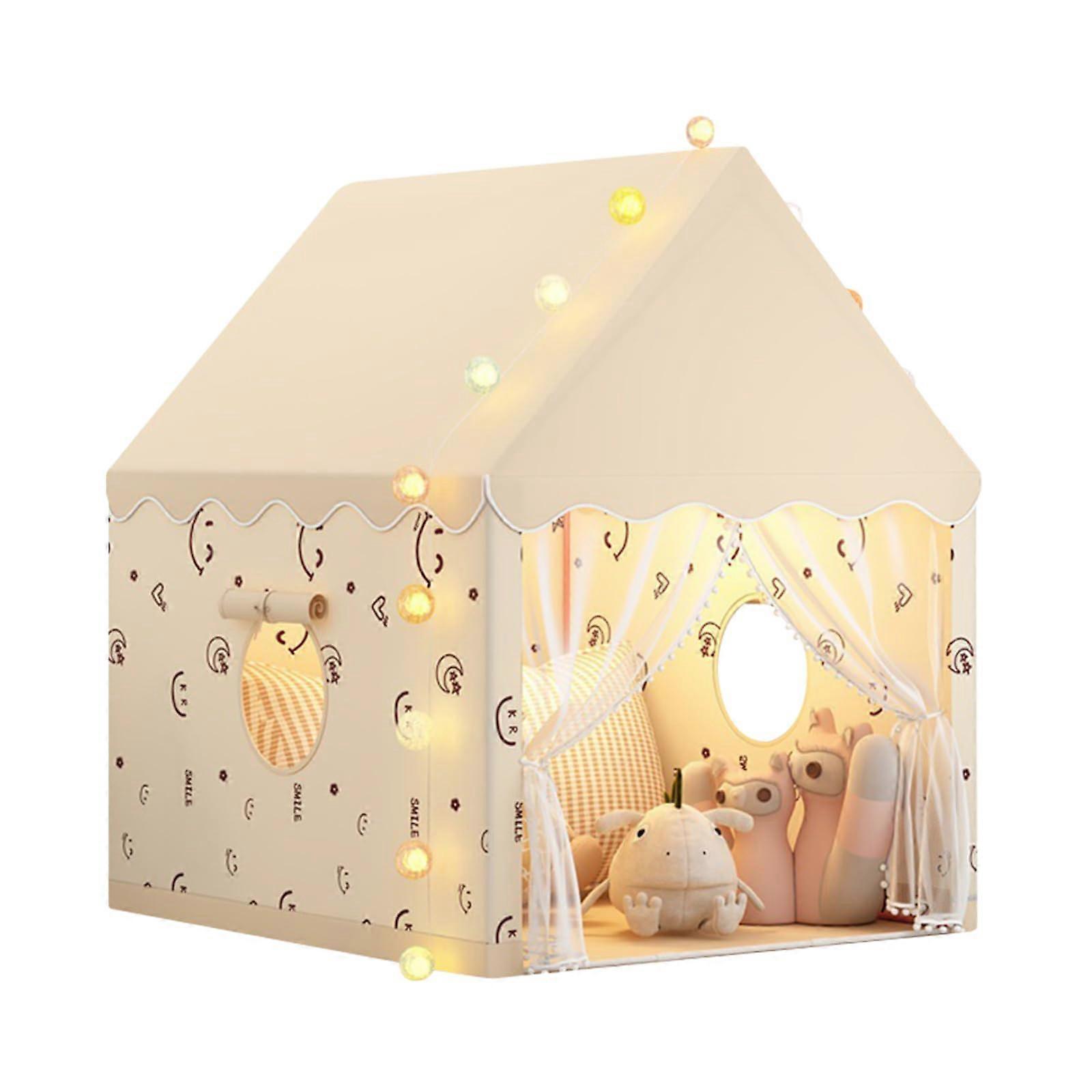 Children's Tent Indoor Outdoor Playhouse Castle with Mat, Ball, Light, Cloud, Butterfly for Toddlers Beige
