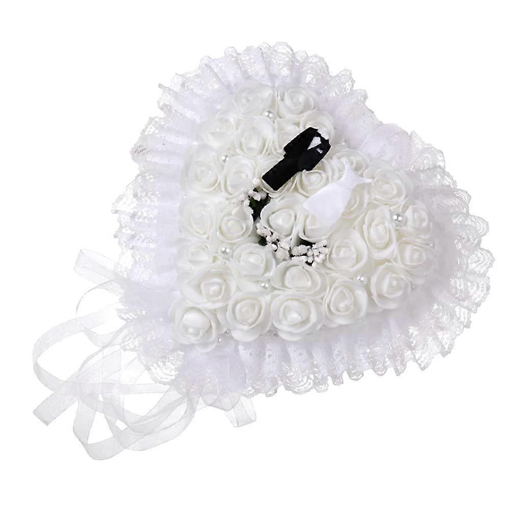 Wedding Ring Pillow - Heart Shape White Ring Holder for Bridal Ceremony - Soft Fabric, 10x10 Inch, Elegant Design