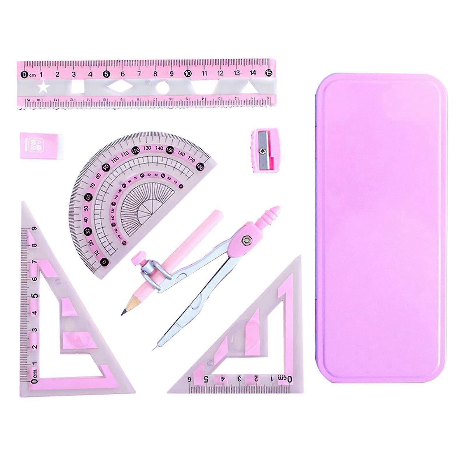 Protractor and Compass Set with Shatterproof Storage Box, Pink