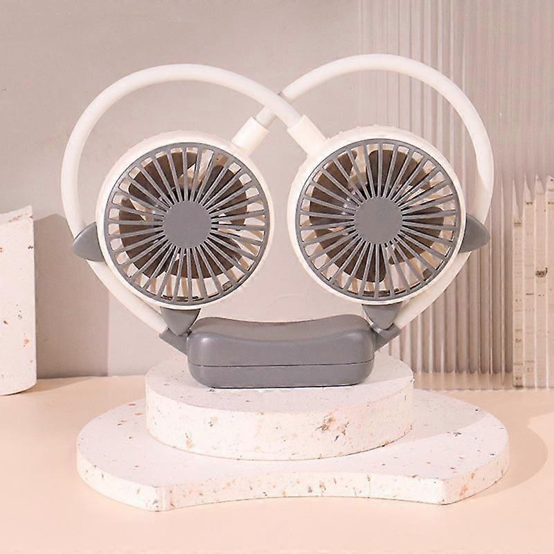 Portable Folding Mini Neck Fan Cat Ears Gray White