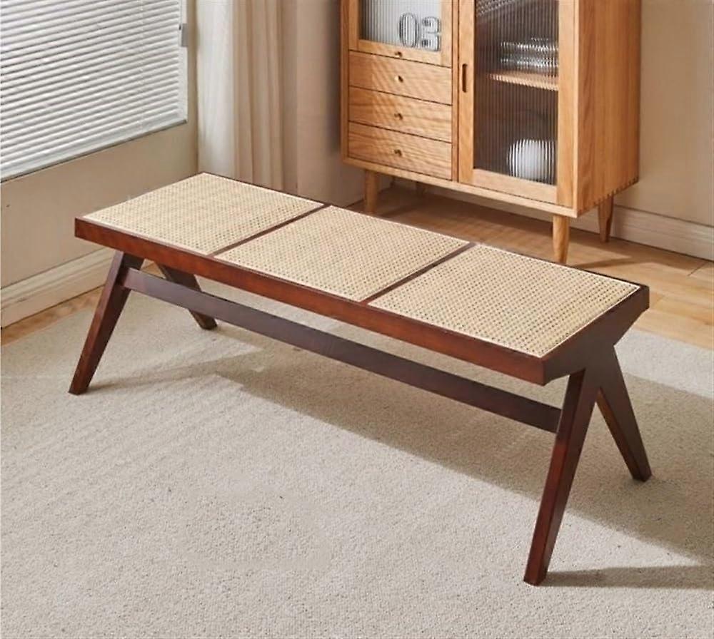 Handwoven rattan bench with solid wood frame, for indoor and outdoor use, seating for 23, brown, 127x45x45cm.
