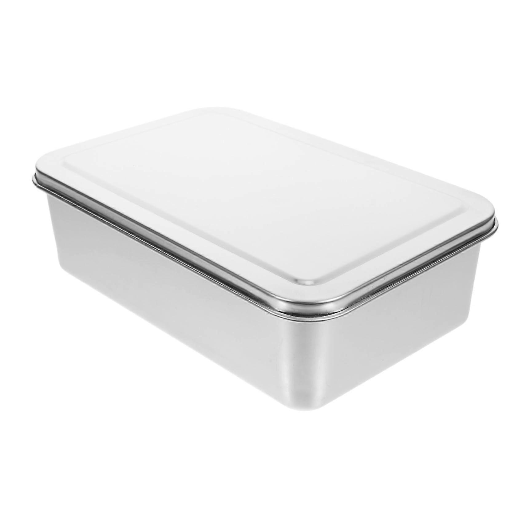 Cake Container With Lid Airtight Stainless Steel Bakeware Rustproof Loaf Tin With Lid Silver Bread Baking Tray Pans