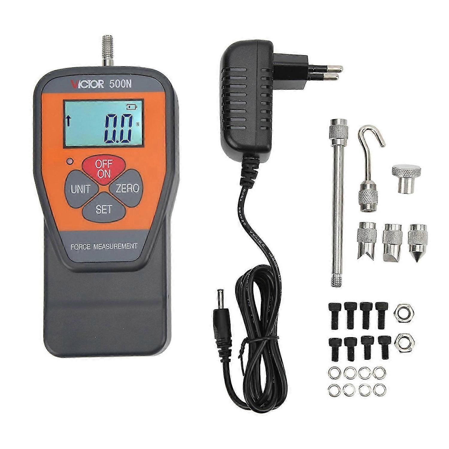RuoShui 500N Digital Force Gauge with LCD Backlight Screen Portable Handheld Dynamometer AC100240VEU Plug