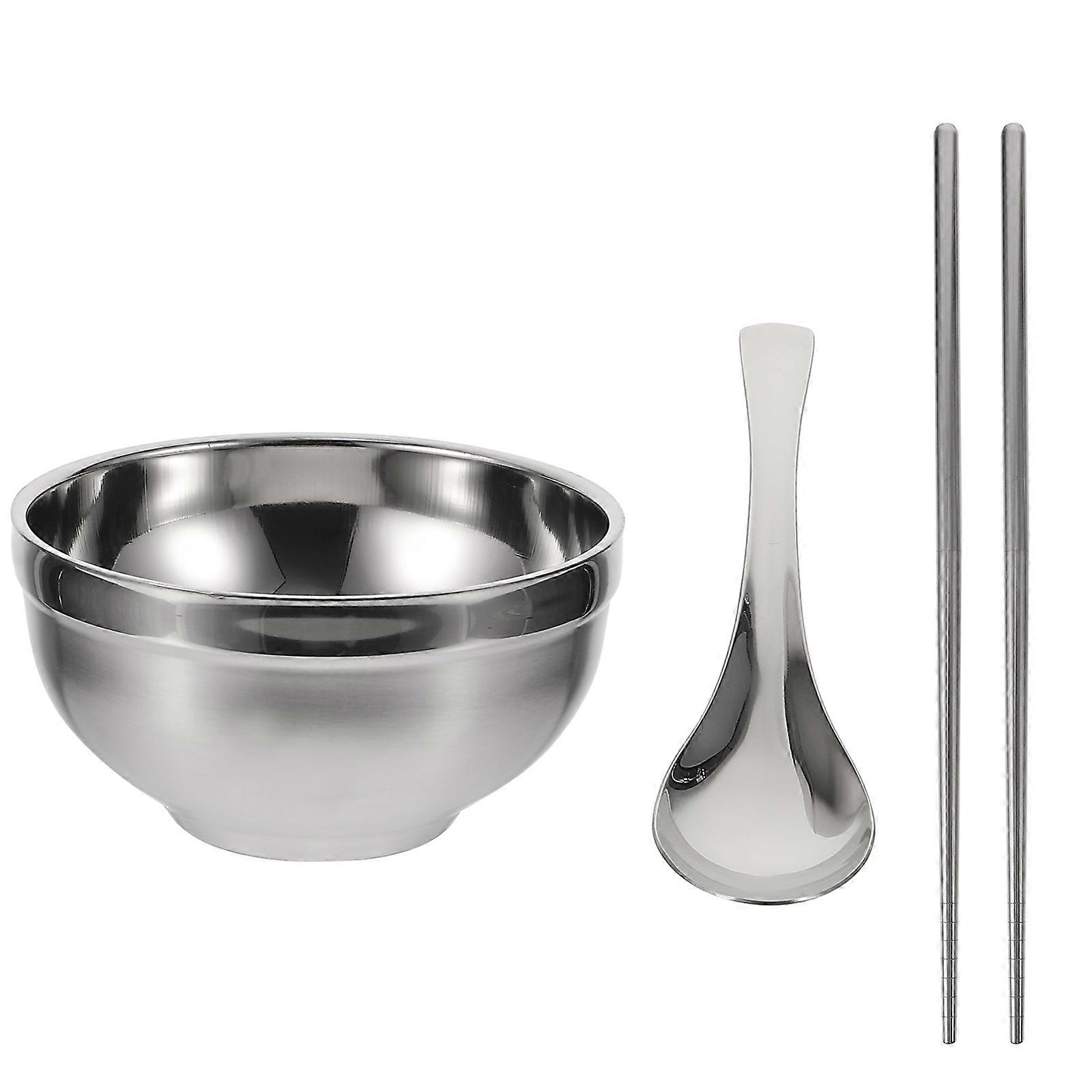 1 set of Portable Chopsticks and Spoons with Stainless Steel Bowls and Storage Bag