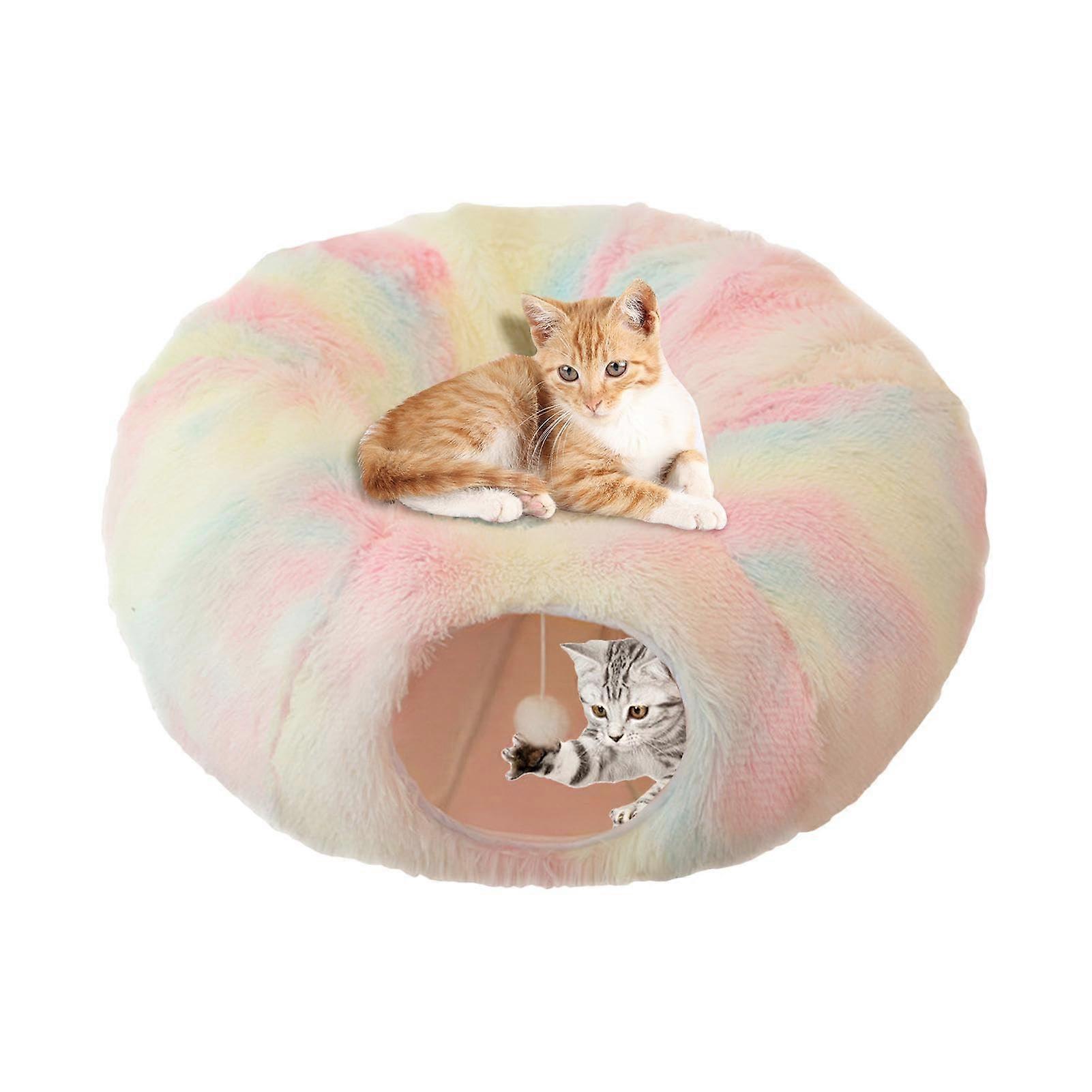 Cat Donut Bed Donut Tunnel Cat Bed Plush Cat Cave Bed Washable Cat Bed Removable Cover For Kittens And Large Cats