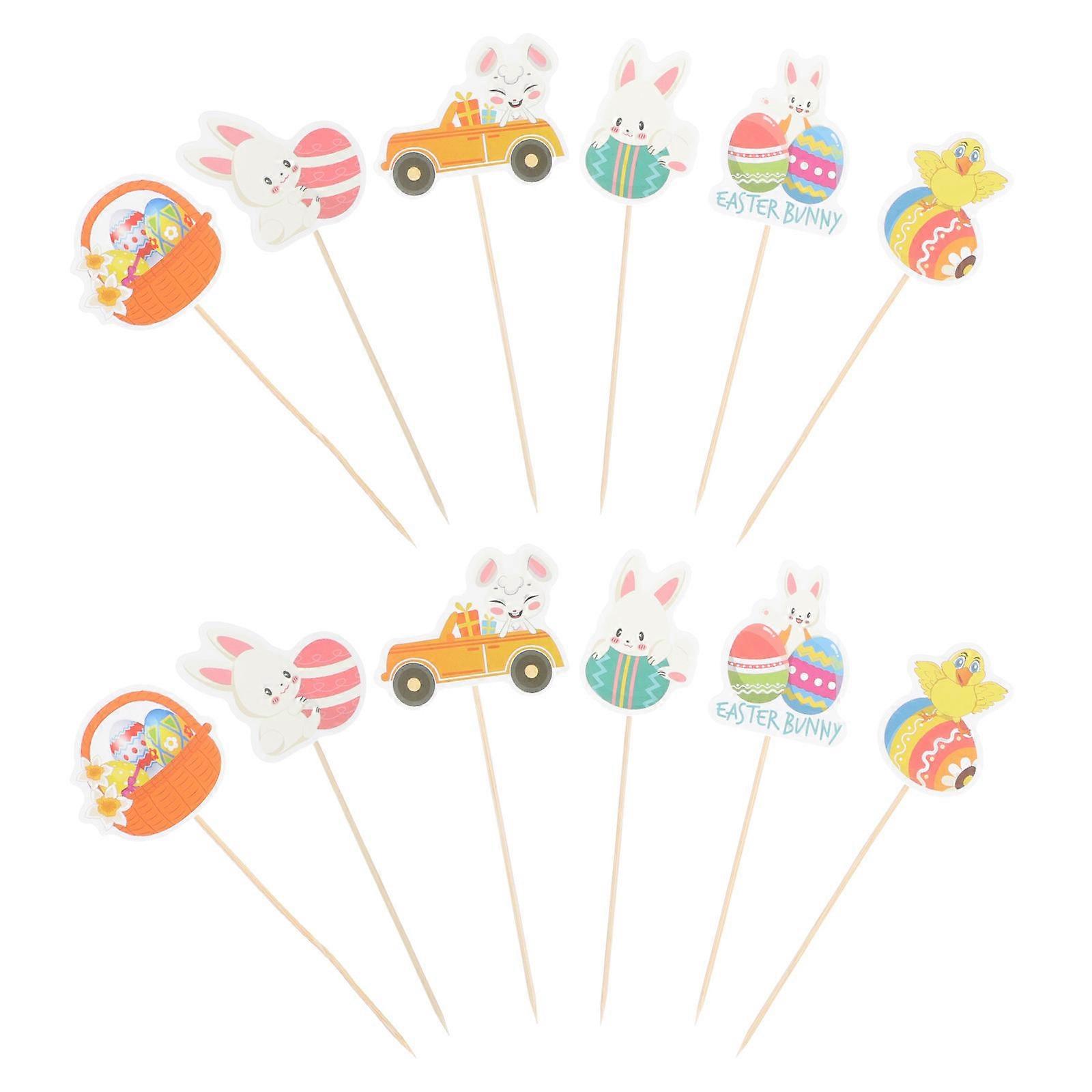 Creative Cake Pick Bunny Shape Assorted Color For Easter Day 36Pcs